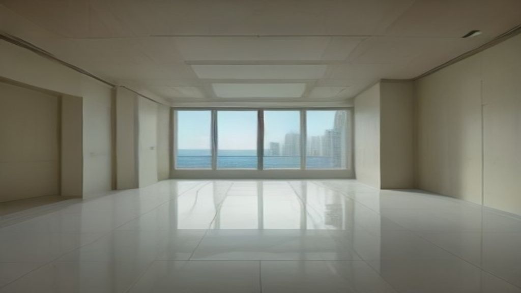 Completed monumental living salon in Navona travertine and acoustic glass