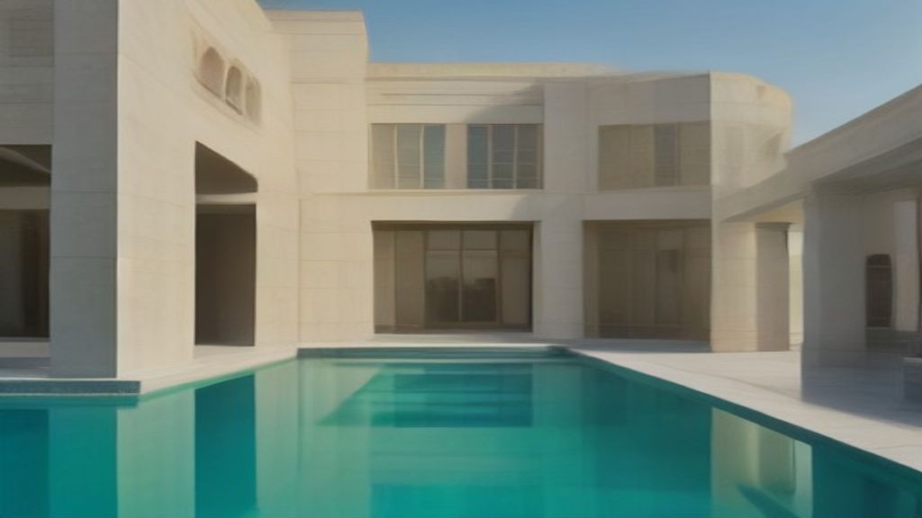 Sun-drenched private estate in warm Navona travertine at Palm Jumeirah Dubai